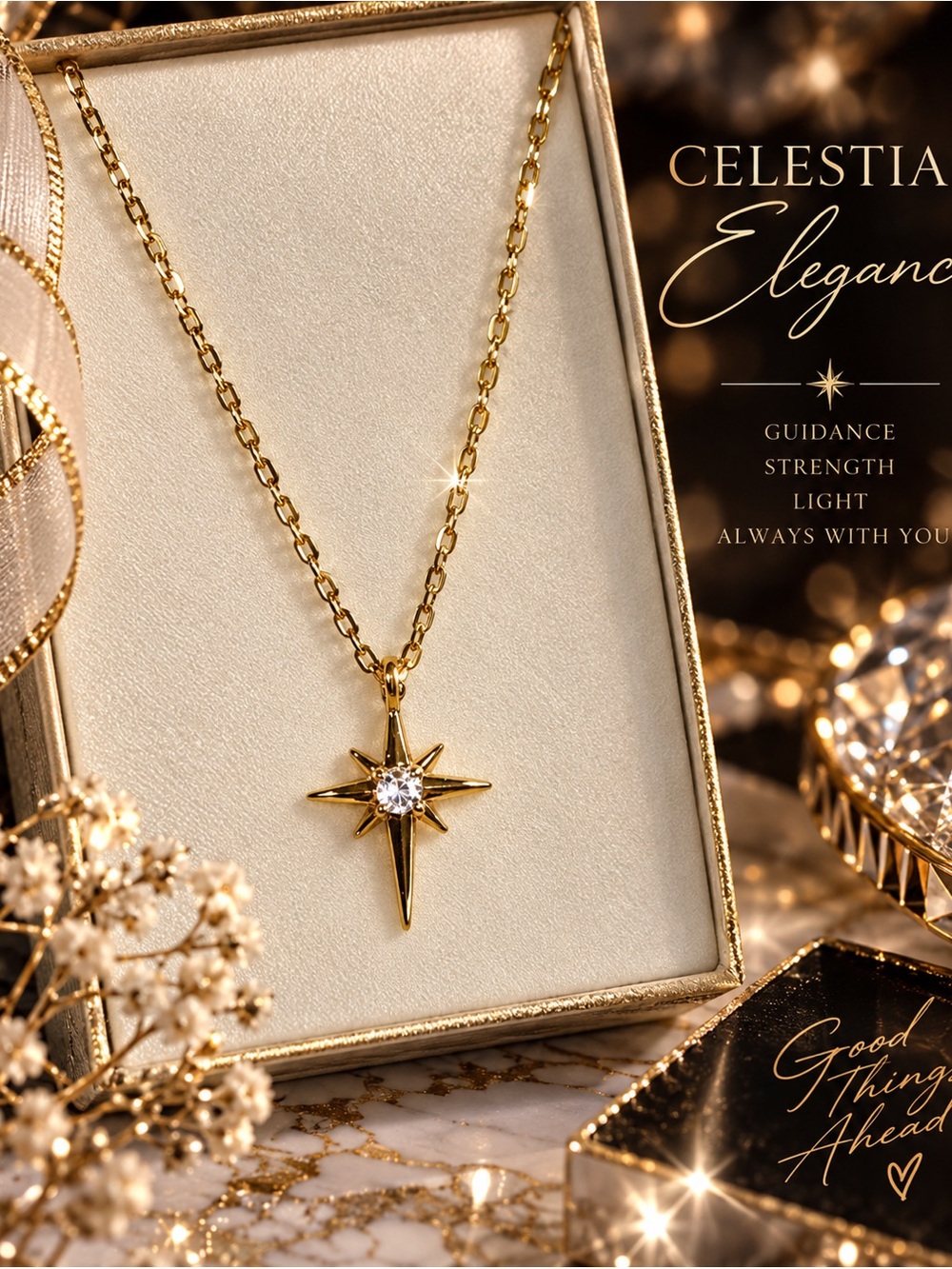 Gold-Tone North Star Crystal Pendant Necklace